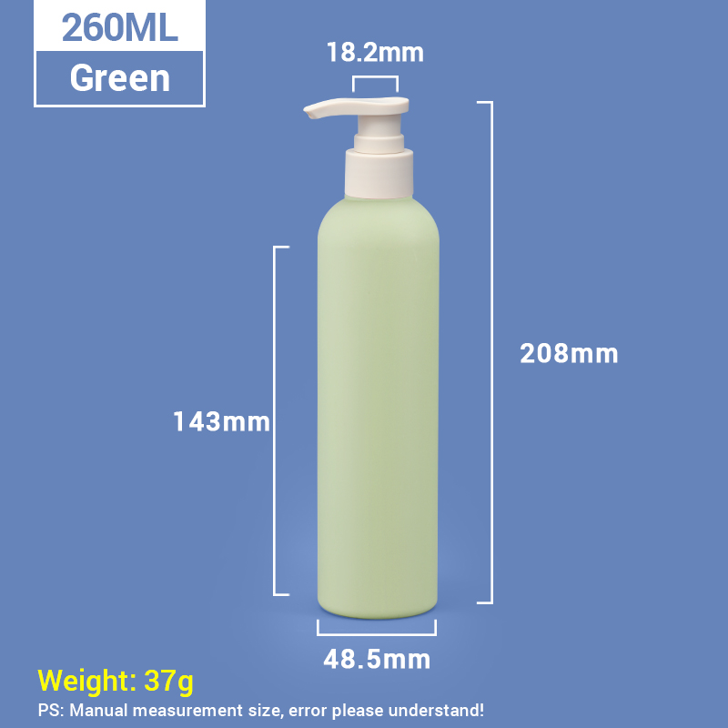 Bouteilles de shampooing en plastique vert 260 ml avec capuchon de pompe à abricot