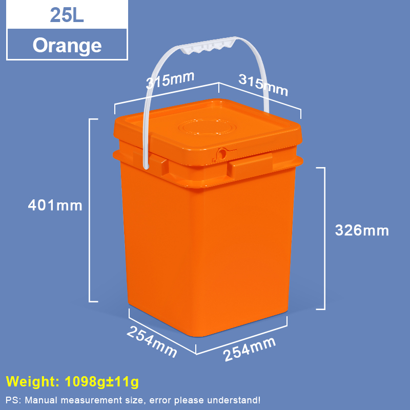 Seau en plastique carré orange de 25 L avec couvercle et poignée