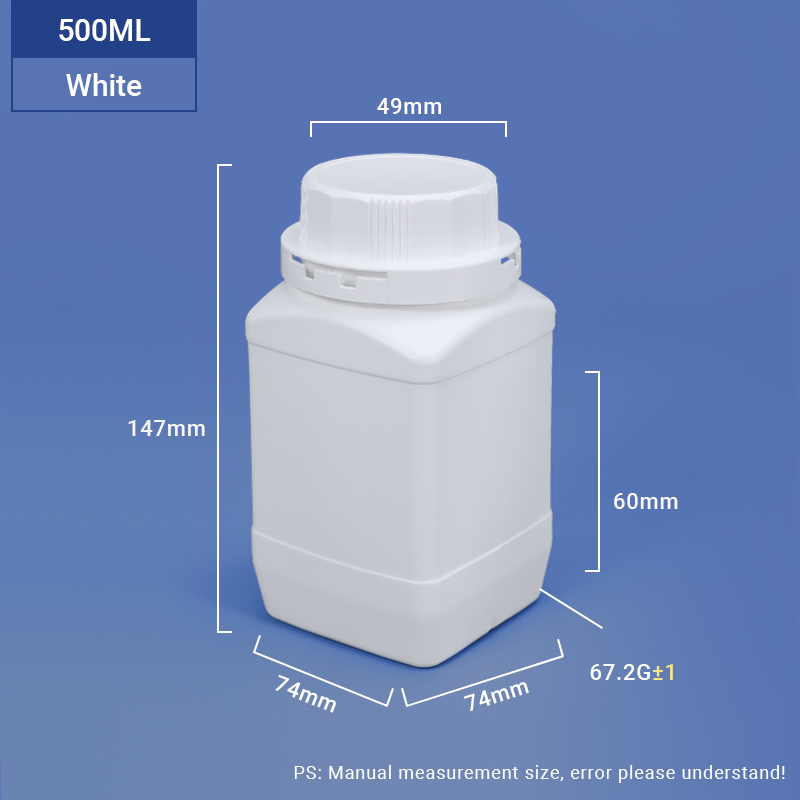 Bouteille HDPE carrée blanc à 500 ml de 500 ml pour emballage en poudre chimique
