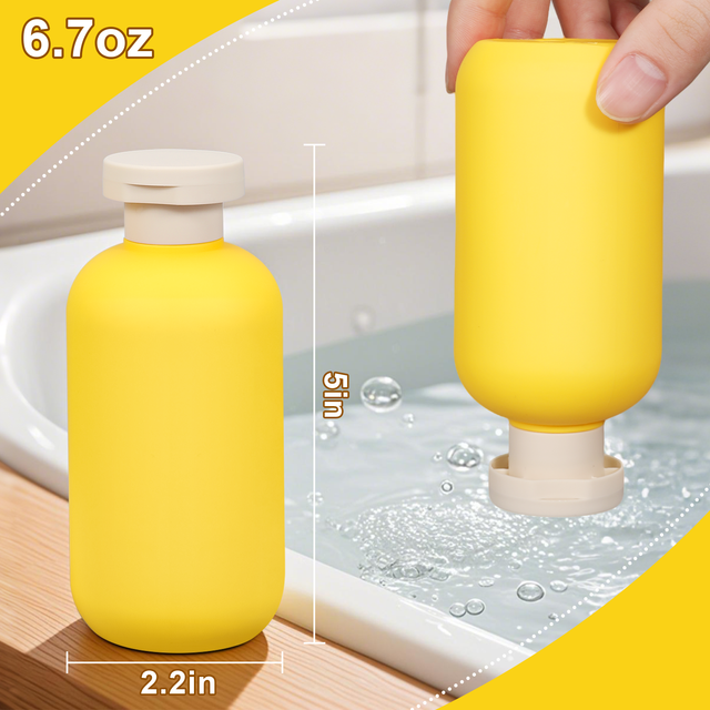 200 ml bouteilles de shampooing de voyage jaune en plastique avec capuchon de rabat