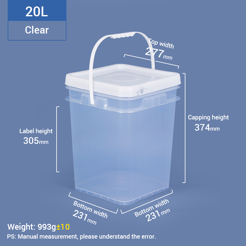Seau en plastique carré de 20L 2,1 gallons