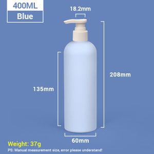 Bouteilles de shampooing en plastique en plastique bleu 400 ml avec bouchon de pompe blanche