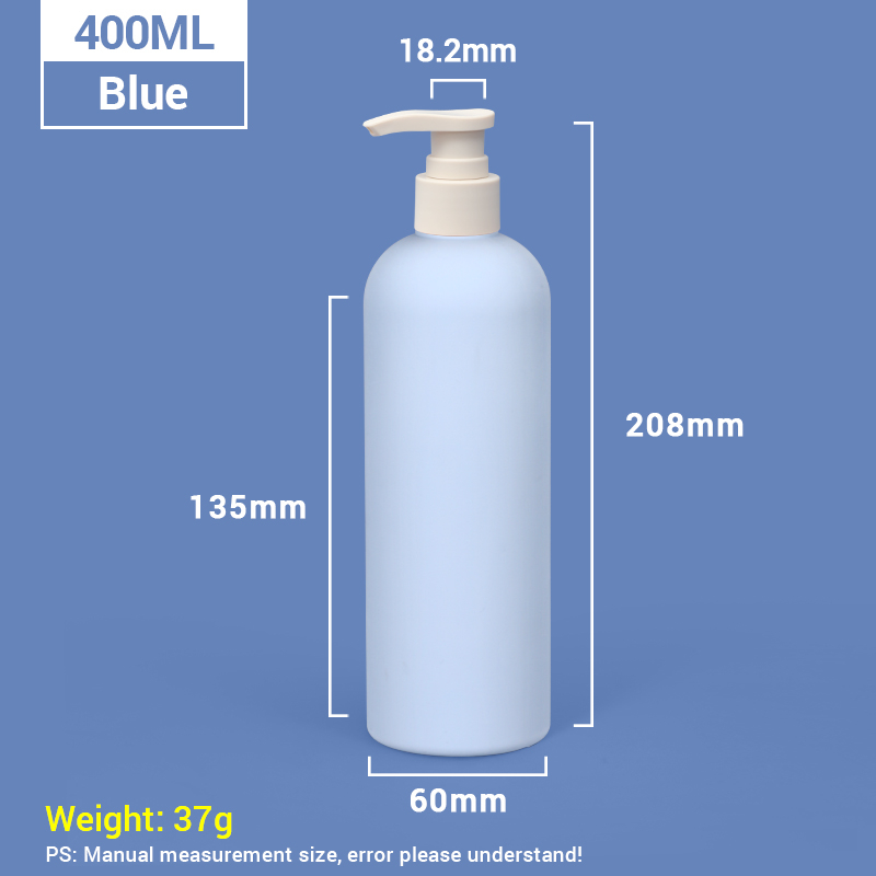 Bouteilles de shampooing en plastique en plastique bleu 400 ml avec bouchon de pompe blanche