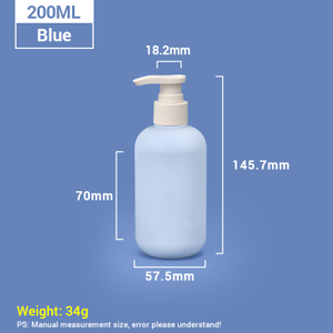 Bouteilles de shampooing en plastique bleu de 200 ml avec capuchon de pompe à abricot