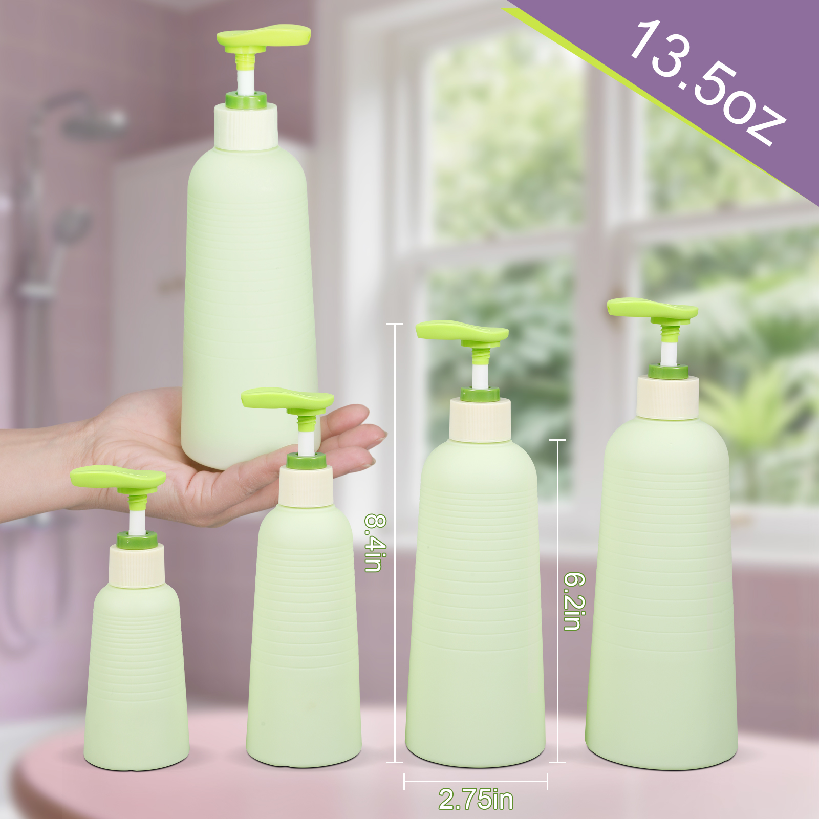 Shampooing de voyage doux vert et revitalisant avec pompe