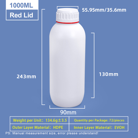 Bouteille Coex en plastique blanc de 1 L avec anneau de couleur rouge autour du capuchon