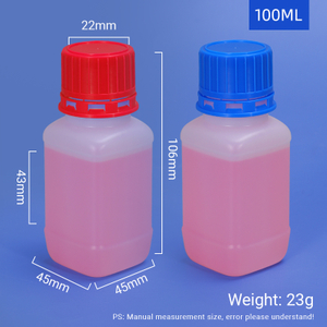 Bouteille HDPE réactive de forme carrée de 100 ml avec bouchon intérieur et bouchon à vis