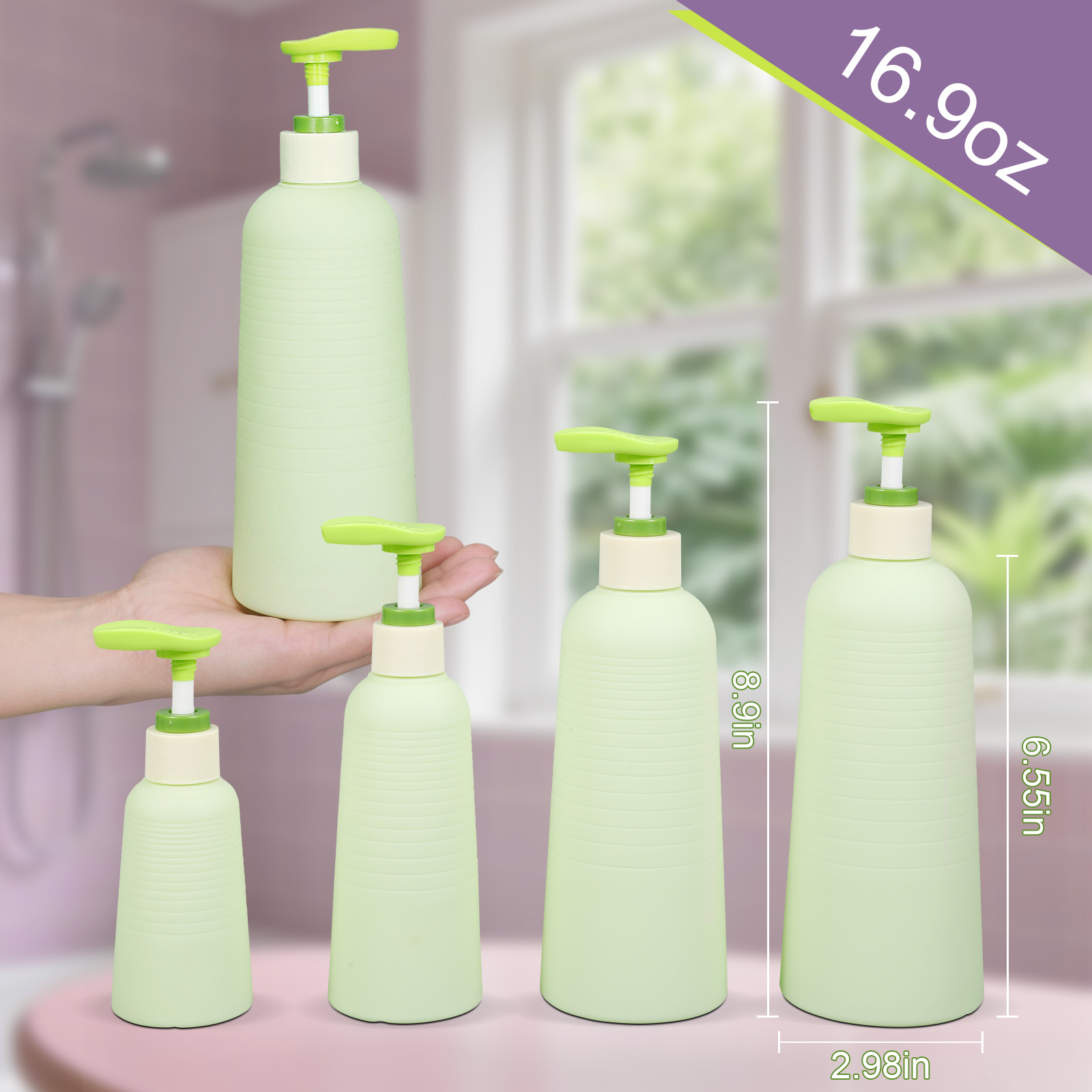Shampooing de voyage doux vert et revitalisant avec pompe