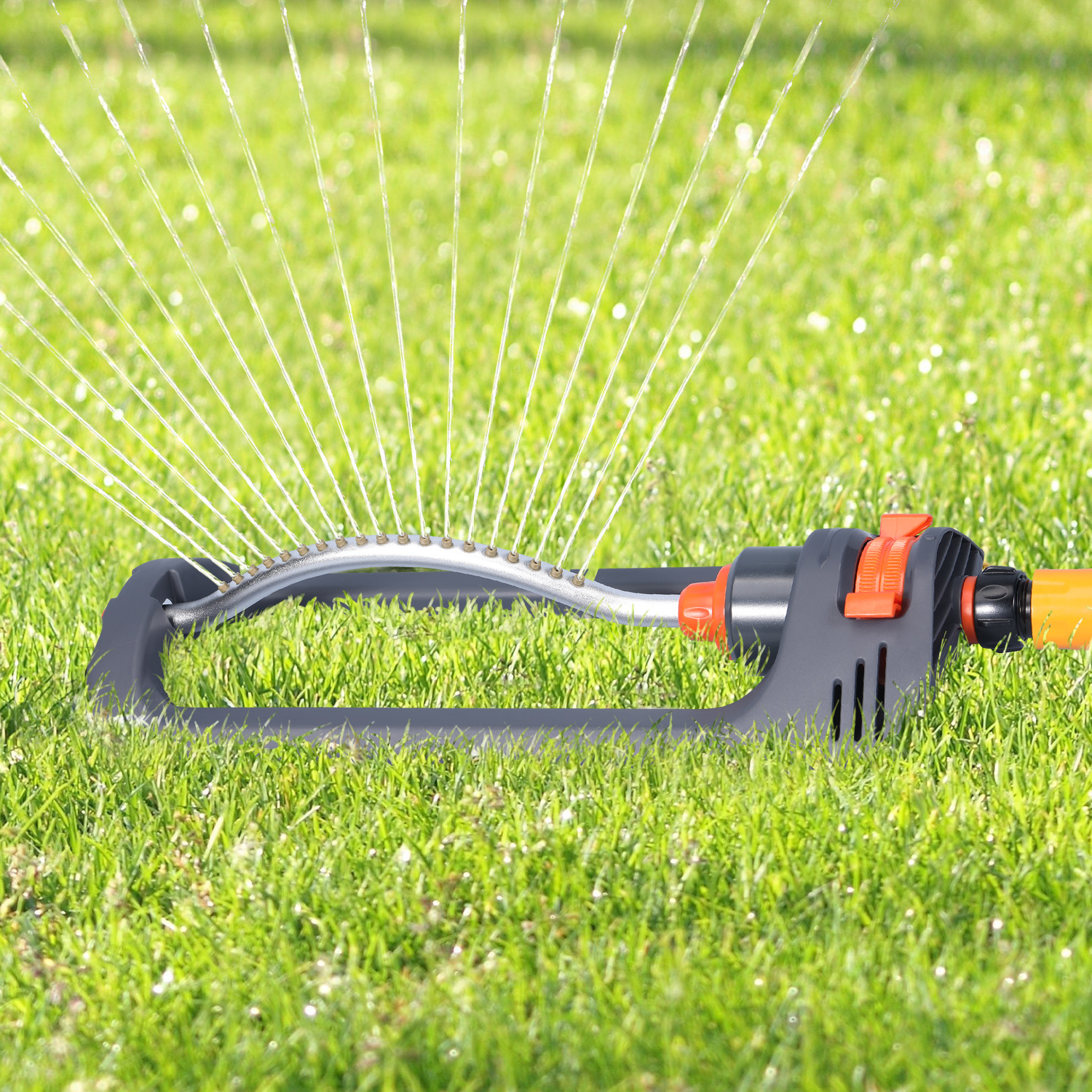 Sprinkler à pelouse oscillant avec buses en laiton de 19 trous, couvre jusqu'à 8-10m, comprend une aiguille de nettoyage à jet en pulvérisation