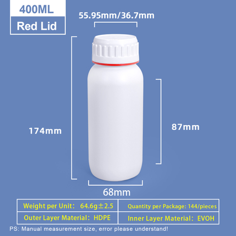 Bouteille Coex en plastique blanc de 400 ml avec anneau de couleur rouge autour du capuchon