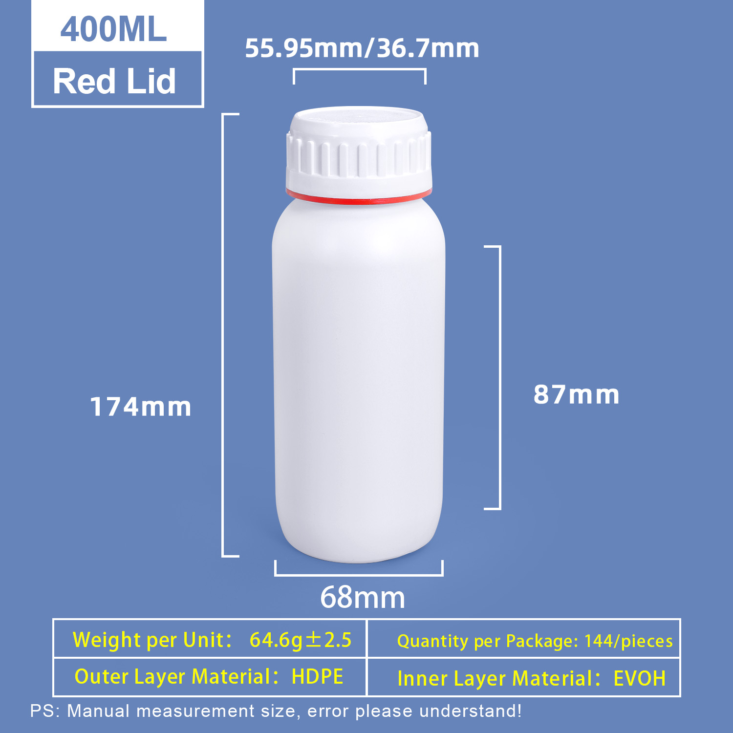 Bouteille Coex en plastique blanc de 400 ml avec anneau de couleur rouge autour du capuchon