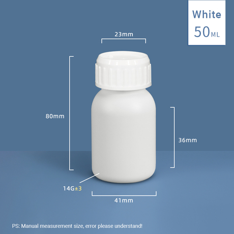Bouteille en plastique fluoré HDPE et PTFE de 50 ml, sans danger pour les produits chimiques 