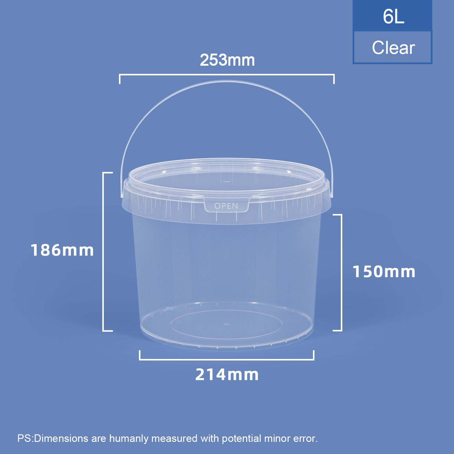 Seau en plastique PP de qualité alimentaire de 6 L avec couvercle