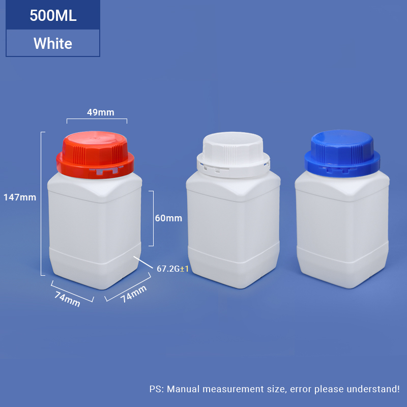 Bouteille carrée en PEHD à col large de 500 ml