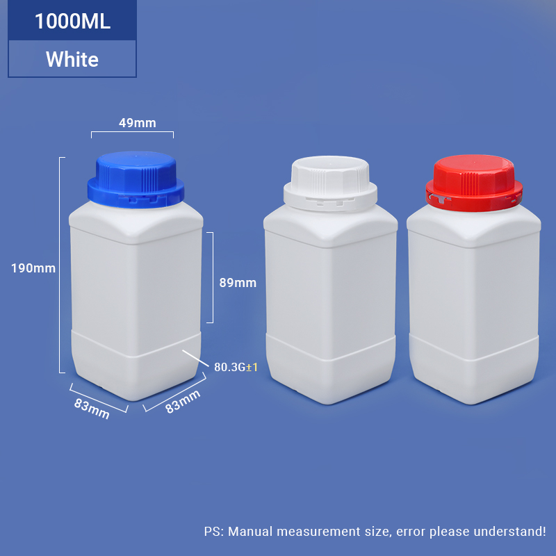 Bouteille carrée en PEHD à col large White-1000ML 1L pour l'emballage de poudre chimique 