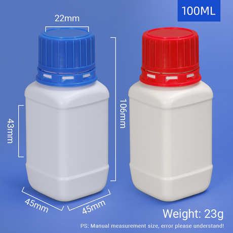 Bouteille en PEHD de réactif chimique de forme carrée de 100 ml