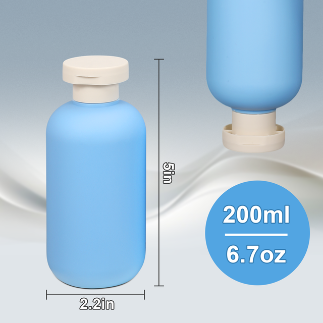 200 ml bouteilles de shampooing personnalisées bleu clair avec capuchon à feuilles mobilières