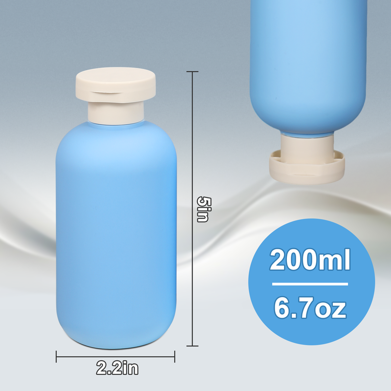 200 ml bouteilles de shampooing personnalisées bleu clair avec capuchon à feuilles mobilières