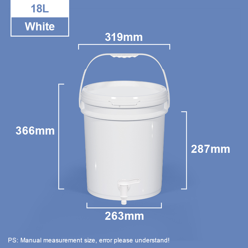Seau en plastique alimentaire blanc de 18 L avec robinet