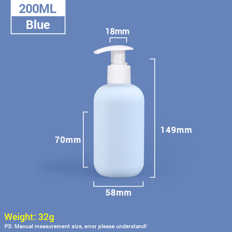 Bouteilles de shampoing en plastique portatives bleues de 200ml, format voyage, avec pompe autobloquante