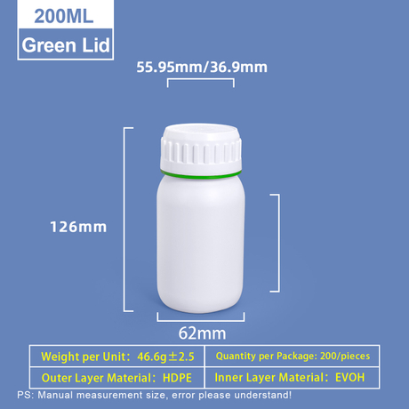 Bouteille Coex en plastique blanc de 200 ml avec anneau de couleur verte autour du capuchon