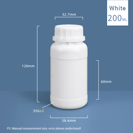 Bouteille en plastique fluoré HDPE et PTFE de 200 ml, sans danger pour les produits chimiques 