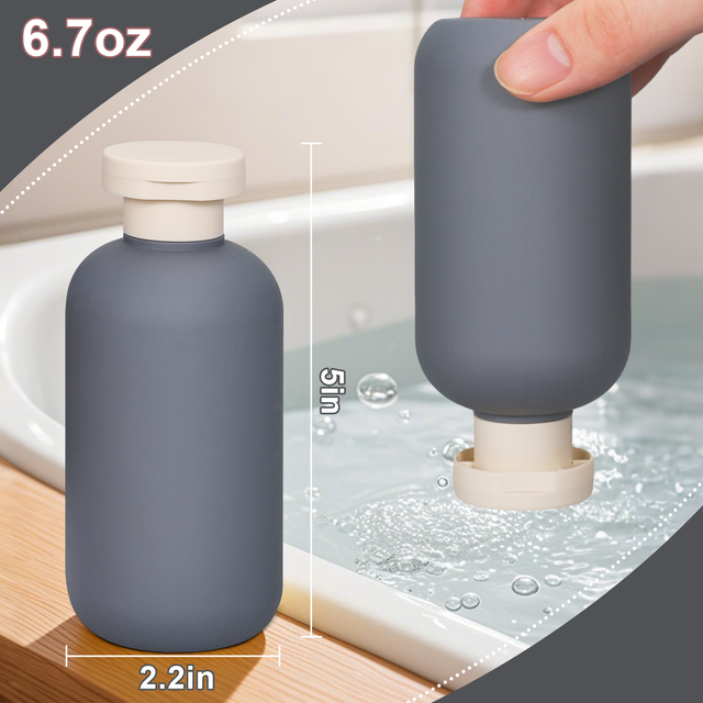 200 ml bouteilles de shampoing de voyage gris en plastique avec capuchon de rabat
