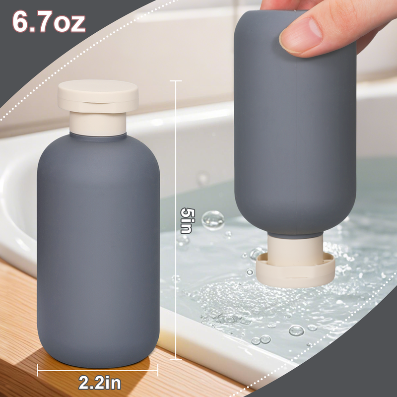 200 ml bouteilles de shampoing de voyage gris en plastique avec capuchon de rabat