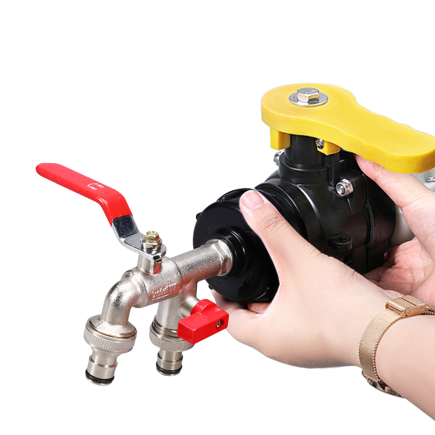 2.44 'Fine Tote Valve Vanne de tuyaux en laiton sans soupape de soupape de tuyau en laiton avec soupape à billes (2 en 1 robinets doubles + laiton)