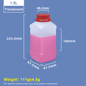 Bouteilles en plastique carrées translucides à col large de 1500 ml avec bouchon rouge