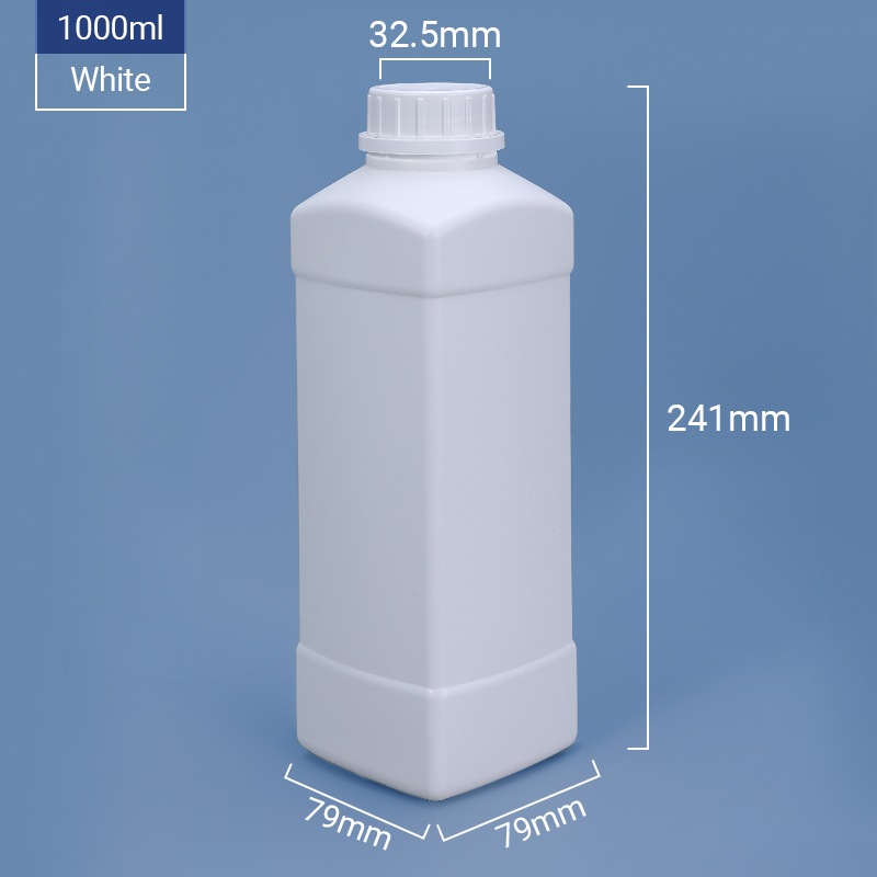 1000 ml 1L Bouteille HDPE en plastique carré en plastique carré en plastique carré avec couvercle de vis évidente