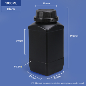 Black-1000ml 1l Wide Neck Square HDPE Bouteille pour emballage de poudre chimique 
