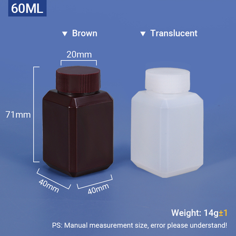 Bouteille carrée en PEHD de 60 ml pour produits chimiques