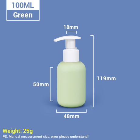 Bouteilles de shampoing en plastique vertes de 100 ml, 3,4 oz, format voyage, avec pompe autobloquante