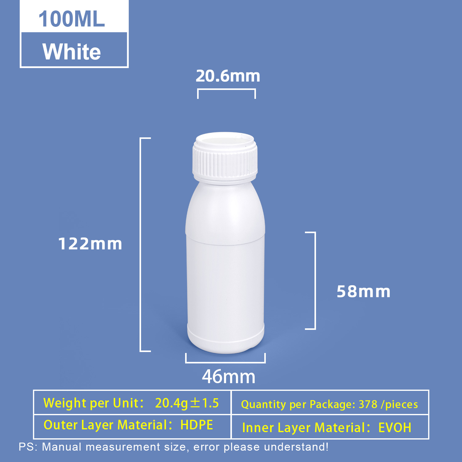 Bouteille en plastique blanche à épaule ronde de 100 ml Bouteille en plastique Coex HDPE