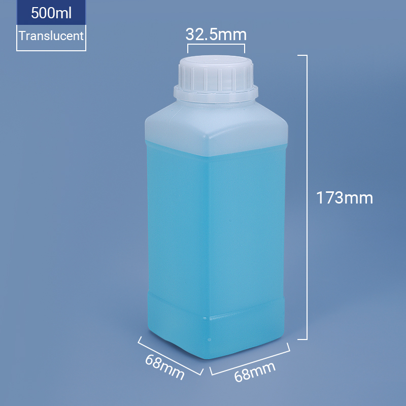 500 ml Bouteille HDPE en plastique carré en plastique carré avec couvercle de vis évidente 