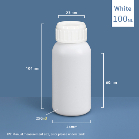 Bouteille en plastique fluoré HDPE et PTFE de 100 ml, sans danger pour les produits chimiques 
