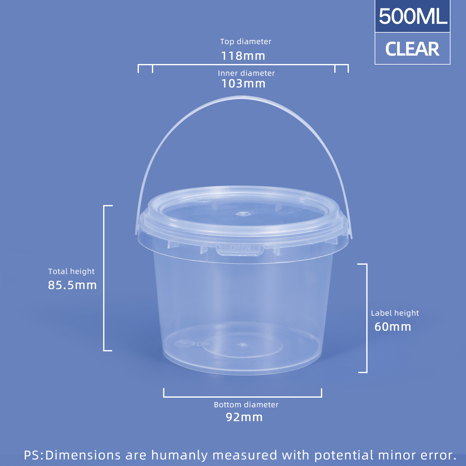 500 ml 16,9 oz. Tubs et seaux ronds en plastique