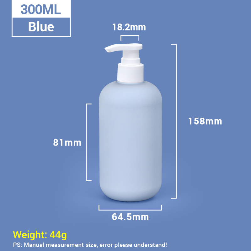 Bouteilles de shampooing en plastique bleu de 300 ml avec bouchon de pompe blanche