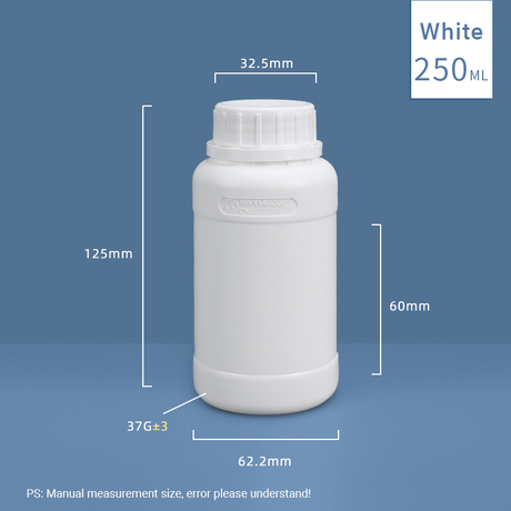 Bouteille en plastique fluoré HDPE et PTFE de 250 ml, sans danger pour les produits chimiques 
