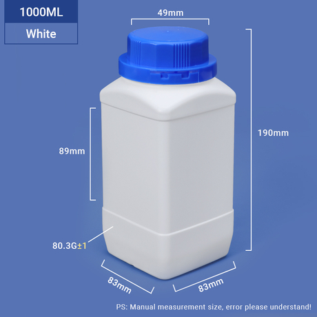 Bouteille carrée en PEHD à col large White-1000ML 1L pour l'emballage de poudre chimique 