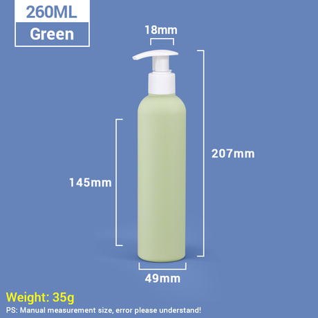 Bouteilles de toilette en plastique de voyage vertes de 260ml, avec pompe autobloquante, bouteille de shampoing en plastique