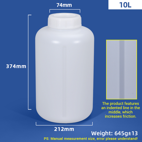 Bouteille ronde en plastique HDPE de 10 L avec une conception de ligne en retrait