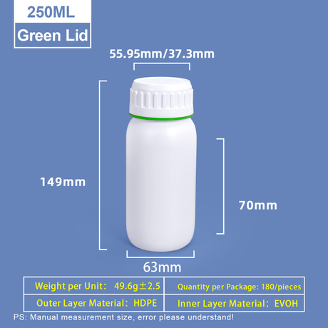 Bouteille Coex en plastique blanc de 250 ml avec anneau de couleur verte autour du capuchon