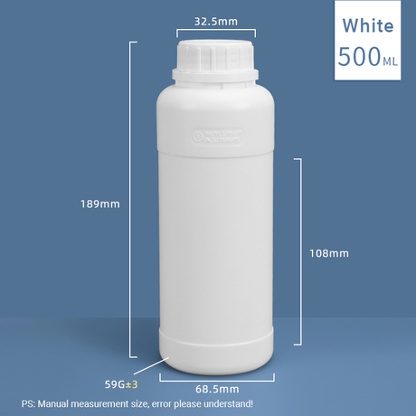 Bouteille en plastique fluoré HDPE et PTFE de 500 ml, sans danger pour les produits chimiques 