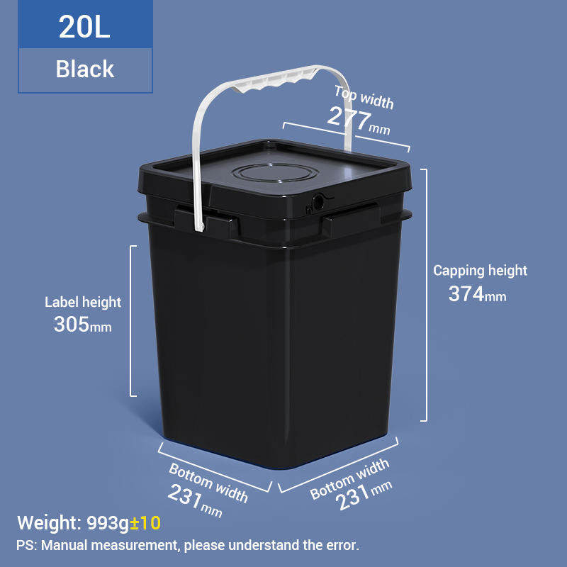 Seau en plastique carré de 20L 2,1 gallons