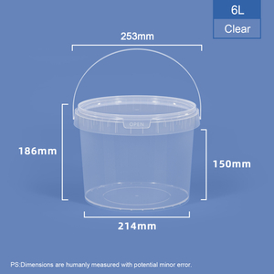 Seau et cuve en plastique PP transparent de qualité alimentaire de 6 L