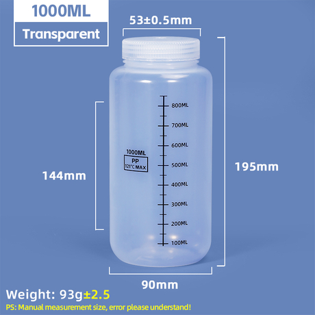 Bouteilles de réactif en plastique graduées à large ouverture de 1000 ml
