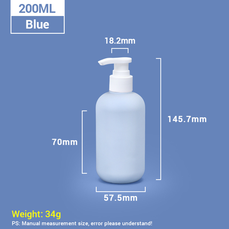 Bouteilles de shampoing en plastique bleu de 200 ml avec bouchon à pompe blanc