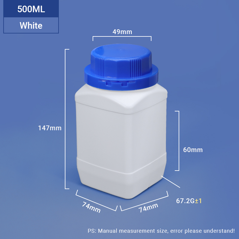 Bouteille HDPE carrée blanc à 500 ml de 500 ml pour emballage en poudre chimique